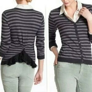 Anthropologie Tabitha Striped Cardigan Ruffle Deta